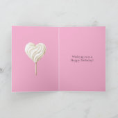 Roze Crème Hart op Stok Verjaardag Kaart (Binnen)