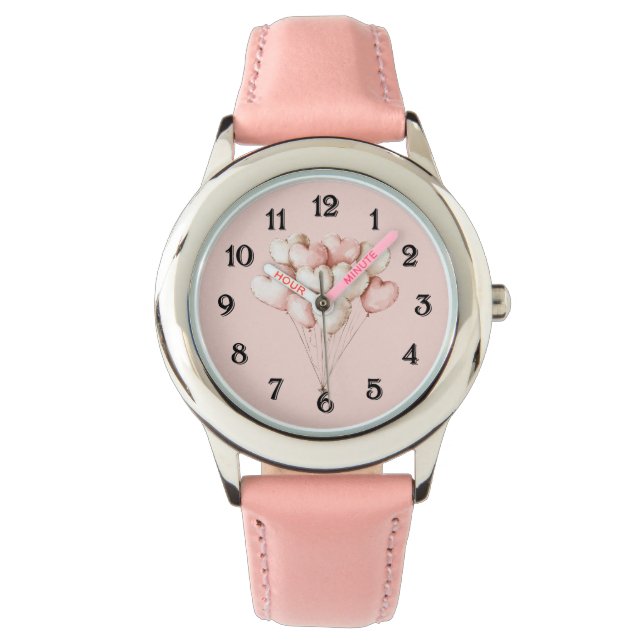 Roze Crème Harten Ballonnen   Horloge (Voorkant)