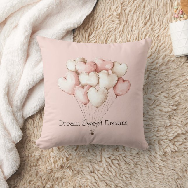 Roze Crème Harten Ballonnen   Kussen (Deken)