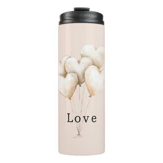 Roze Crème Harten Ballonnen Liefde Thermosbeker (Voorkant)