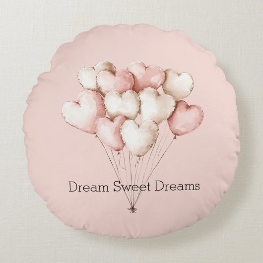 Roze Crème Harten Ballonnen Rond Kussen (Voorkant)