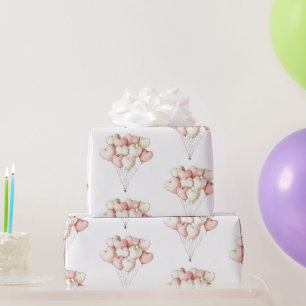 Roze Crème Harten Ballonnen Verjaardag Cadeaupapier