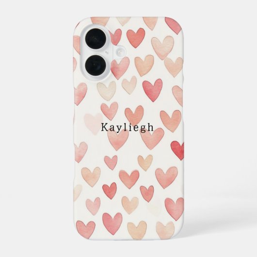 Roze Crème Harten iPhone 16 Hoesje (Achterkant)