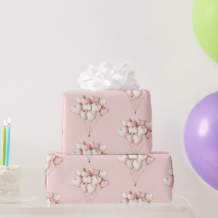 Roze Crème Hartjes Ballonnen Verjaardag   Cadeaupapier