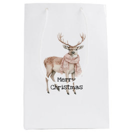 Roze Crème Herten Kerst Medium Cadeauzakje