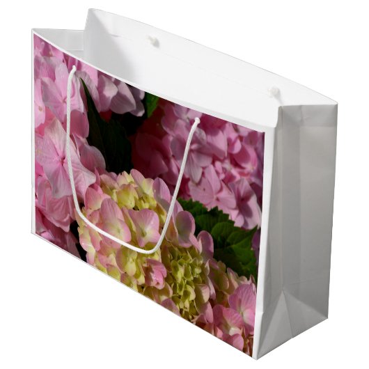 Roze Crème Hortensia's geel roze groene bloemstuk  Groot Cadeauzakje (Voorkant Gekanteld)