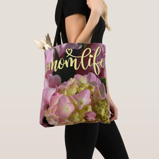 Roze Crème Hydrangeas geel roze bloemmoer leven Tote Bag (Dichtbij)