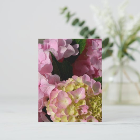Roze Crème Hydrangeas geel roze groen bloemig Briefkaart (Staand voorkant)