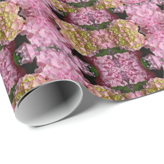 Roze Crème Hydrangeas geel roze groen bloemig Cadeaupapier (Rol Hoek)