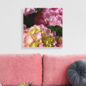 Roze Crème Hydrangeas geel roze groen bloemig Canvas Afdruk (Insitu (Woonkamer))