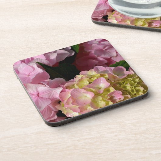 Roze Crème Hydrangeas geel roze groen bloemig Drankjes Onderzetter (Linkerzijde)