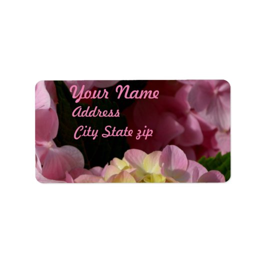 Roze Crème Hydrangeas geel roze groen bloemig Etiket (Voorkant)