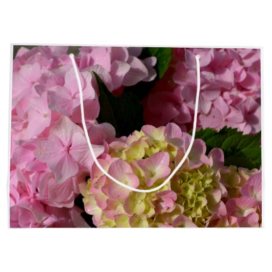 Roze Crème Hydrangeas geel roze groen bloemig Groot Cadeauzakje (Achterkant)