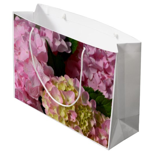Roze Crème Hydrangeas geel roze groen bloemig Groot Cadeauzakje (Achterkant Gekanteld)