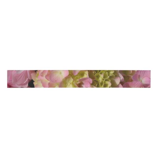 Roze Crème Hydrangeas geel roze groen bloemig Grosgrain Lint (Voorkant)
