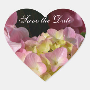 Roze Crème Hydrangeas geel roze groen bloemig Hart Sticker