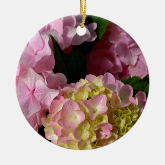 Roze Crème Hydrangeas geel roze groen bloemig Keramisch Ornament (Voorkant)