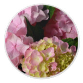 Roze Crème Hydrangeas geel roze groen bloemig Keramische Knop (Voorkant)