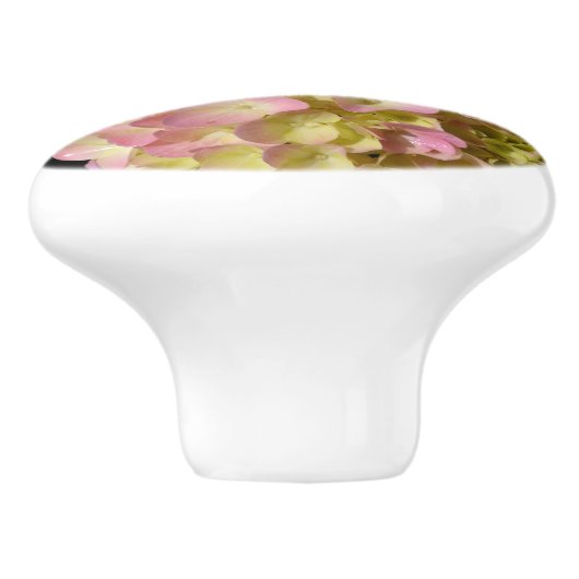 Roze Crème Hydrangeas geel roze groen bloemig Keramische Knop (Zijkant)