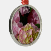 Roze Crème Hydrangeas geel roze groen bloemig Metalen Ornament (Rechts)
