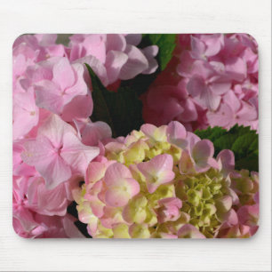 Roze Crème Hydrangeas geel roze groen bloemig Muismat