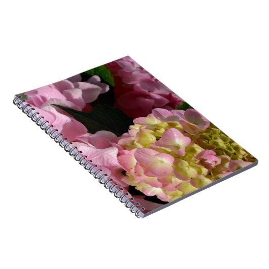 Roze Crème Hydrangeas geel roze groen bloemig Notitieboek (Rechterzijde)
