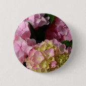 Roze Crème Hydrangeas geel roze groen bloemig Ronde Button 5,7 Cm (Voorkant)