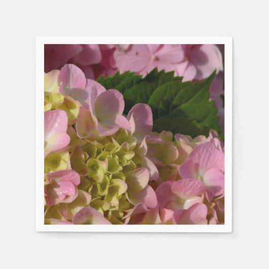 Roze Crème Hydrangeas geel roze groen bloemig Servet (Voorkant)