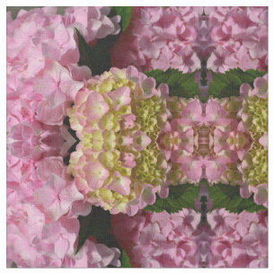 Roze Crème Hydrangeas geel roze groen bloemig Stof