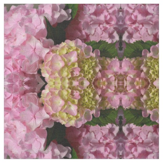 Roze Crème Hydrangeas geel roze groen bloemig Stof (Close Up)