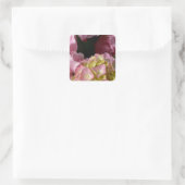 Roze Crème Hydrangeas geel roze groen bloemig Vierkante Sticker (Tas)