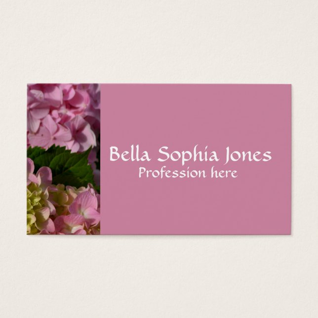Roze Crème Hydrangeas geel roze groen bloemig Visitekaartjes (Voorkant)