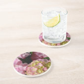 Roze Crème Hydrangeas geel roze groen bloemig Zandsteen Onderzetter (Zijkant)