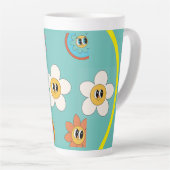 roze crème - illustratie retro - bloem latte mok (Rechterhoek)