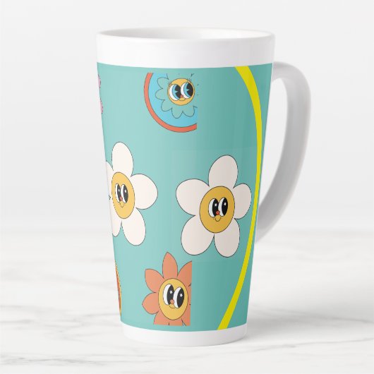 roze crème - illustratie retro - bloem latte mok (Rechterhoek)