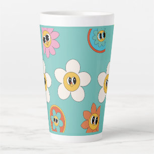 roze crème - illustratie retro - bloem latte mok