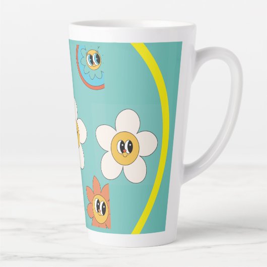 roze crème - illustratie retro - bloem latte mok (Rechts)