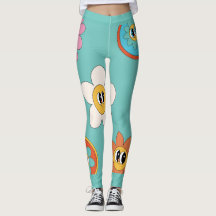 roze crème illustratie retro - leggings