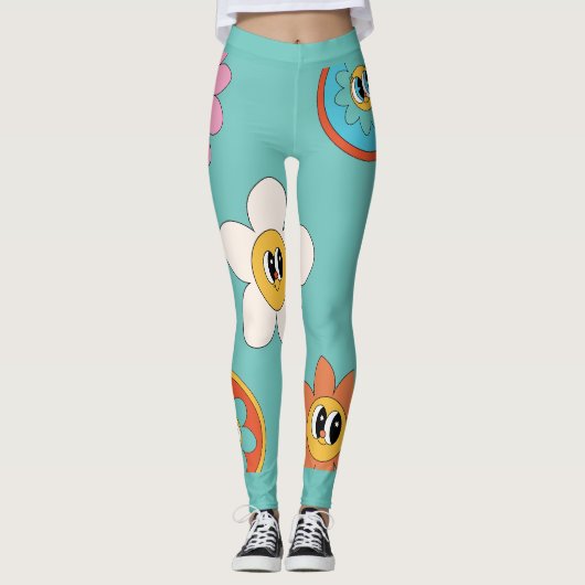 roze crème illustratie retro - leggings (Voorkant)