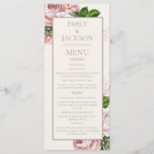 Roze Crème Kleur Bloemige Trouw Menu (Voorkant)