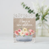 Roze Crème Kleurige Bloemen Metalen Pot Wijziging Briefkaart (Staand voorkant)