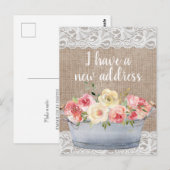 Roze Crème Kleurige Bloemen Metalen Pot Wijziging Briefkaart (Voorkant / Achterkant)