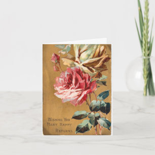 Roze Crème Kleurige Rozen Verjaardagskaart Vintage Kaart