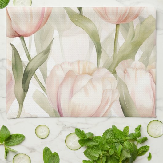 Roze Crème Kleurige Tulp Bloemrijke Bruiloft Theedoek (Gevouwen)