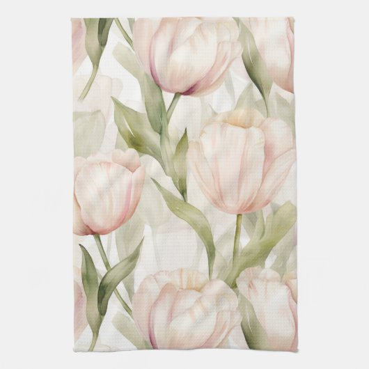 Roze Crème Kleurige Tulp Bloemrijke Bruiloft Theedoek (Verticaal)