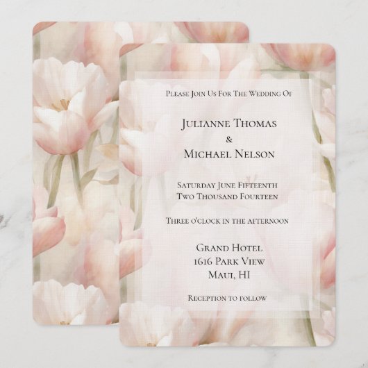 Roze Crème Kleurige Tulpen Bloemen Romantische Bru Kaart (Voorkant / Achterkant)