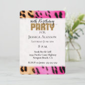 Roze Crème Leopard Goud Glitter Party Kaart (Staand voorkant)