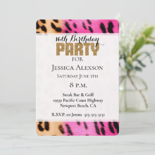 Roze Crème Leopard Goud Glitter Party Kaart