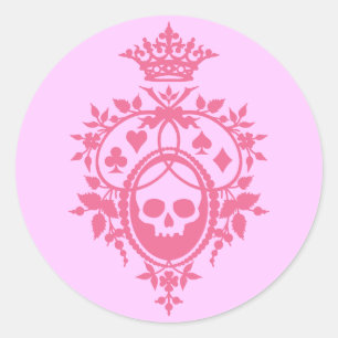 Roze crème met schedel en trainingspakken ronde sticker