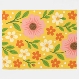 Roze, crème & oranje bloemen met groene bladeren fleece deken